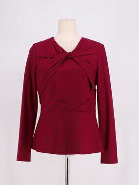 The Fold London Wool Peplum Top in Wine Red Size 12 /US 8
